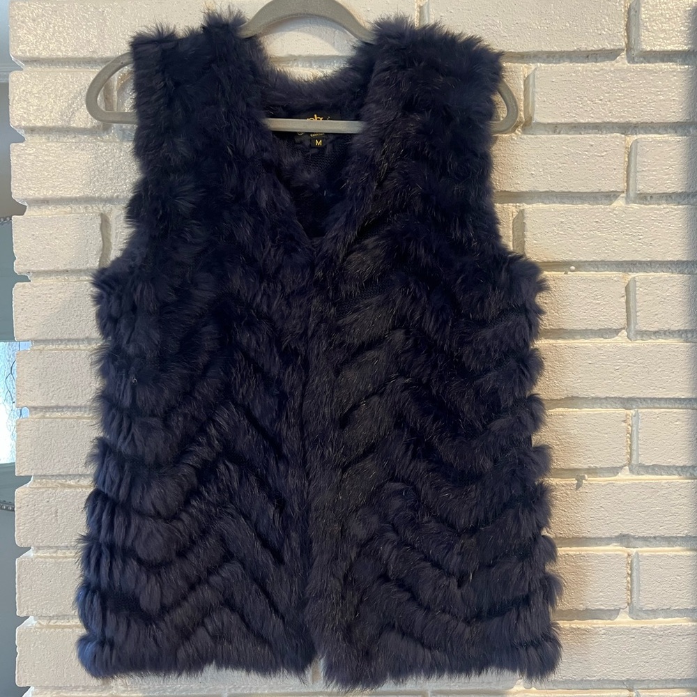 Navy blue MK Metrics Knit rabbit fur knit vest size M medium